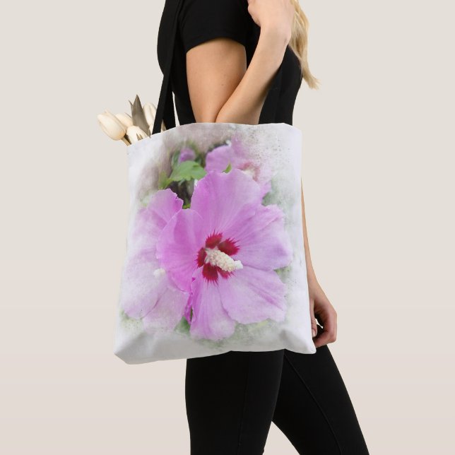 Pink Hibiscus Blossom Tote Bag (Close Up)
