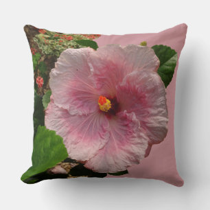 Pink Hibiscus Cust. BG Colour Throw Pillow
