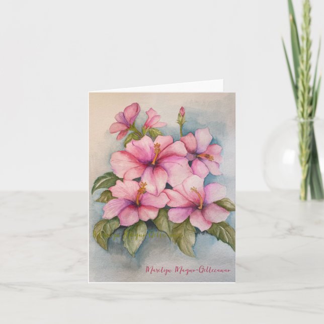 Pink Hibiscus floral card (Front)