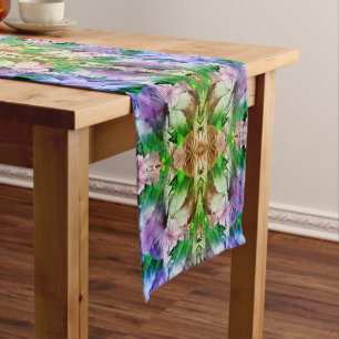 Pink Hibiscus Flower Abstract Distressed Short Table Runner