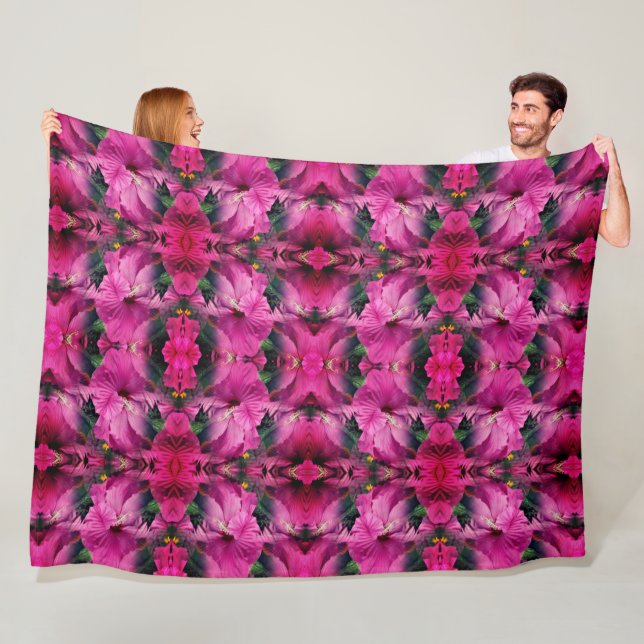 Pink Hibiscus Flower Abstract  Fleece Blanket (In Situ)