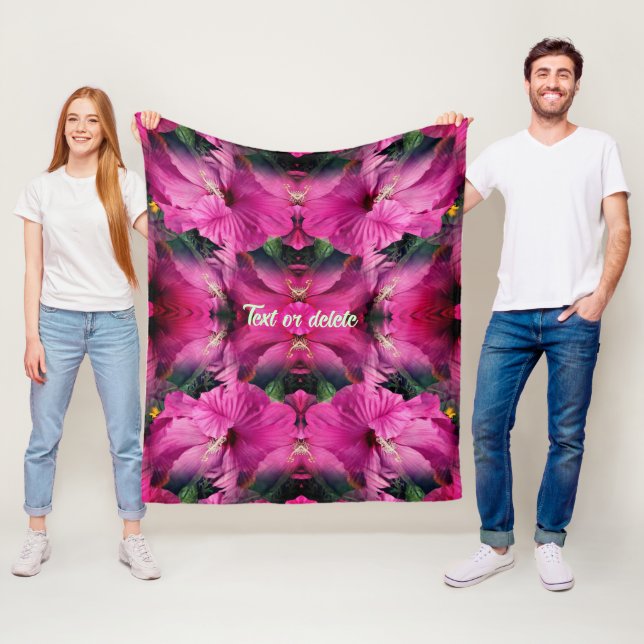 Pink Hibiscus Flower Abstract Personalised Fleece Blanket (In Situ)