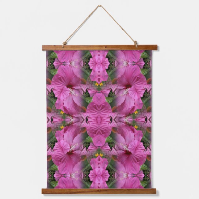 Pink Hibiscus Flower Art Abstract Hanging Tapestry (Front)