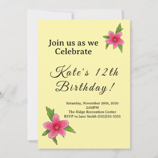 Pink Hibiscus flower Birthday Invitation