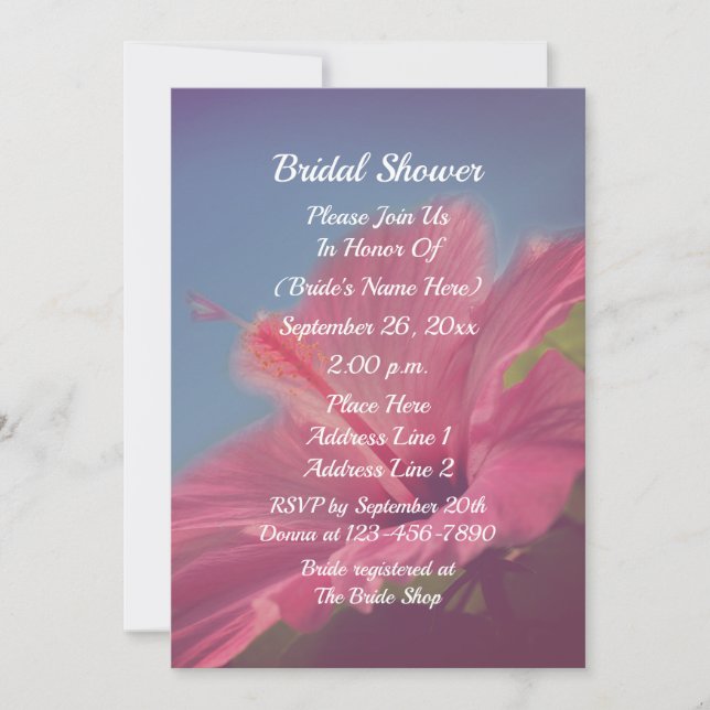 Pink Hibiscus Flower Bridal Shower  Invitation (Front)