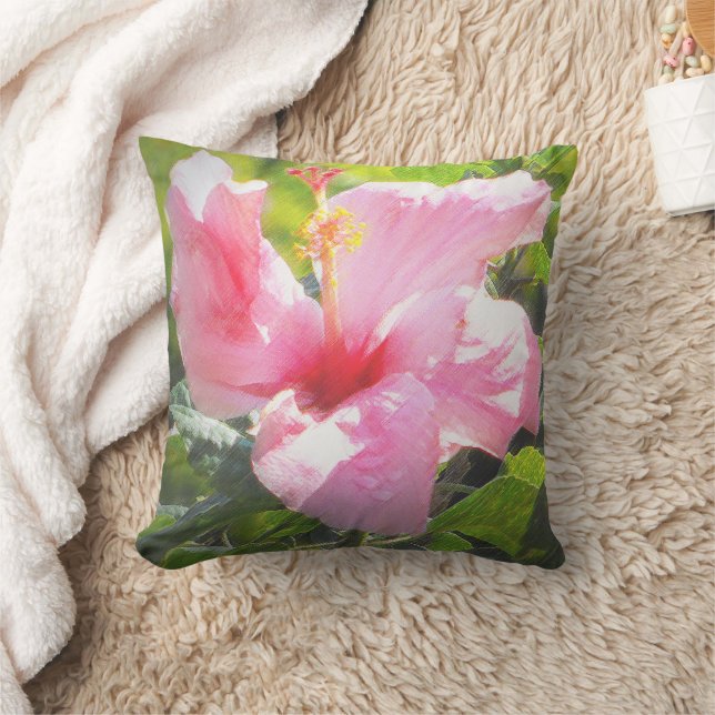 Pink Hibiscus Flower Cushion (Blanket)