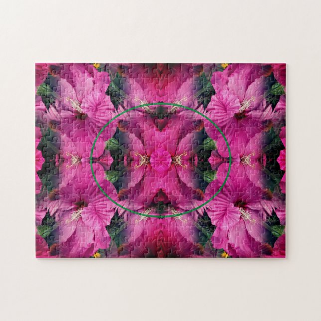 Pink Hibiscus Flower Frame Create Your Own Photo Jigsaw Puzzle (Horizontal)