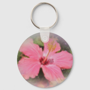 Pink Hibiscus Flower Key Ring