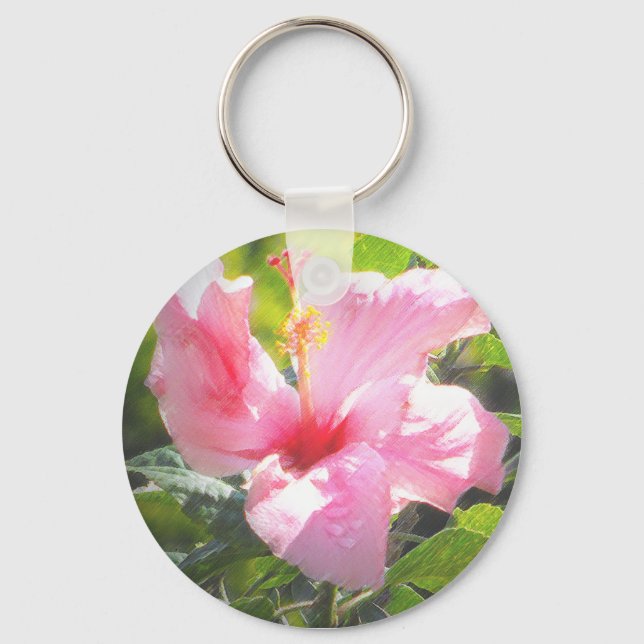 Pink Hibiscus Flower Key Ring (Front)