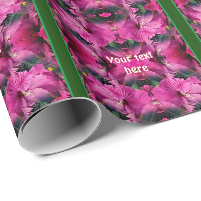 Pink Hibiscus Flower Multiplied Personalised Wrapping Paper (Roll Corner)