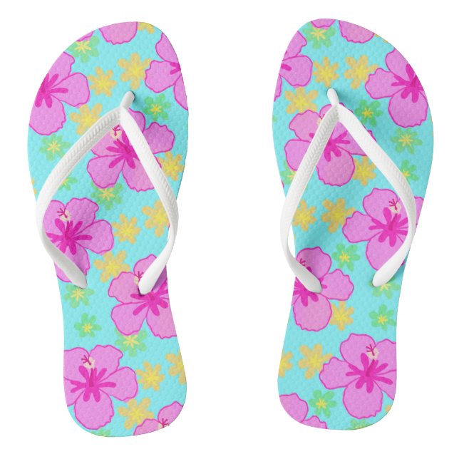 Pink Hibiscus Flower Pattern Jandals (Footbed)