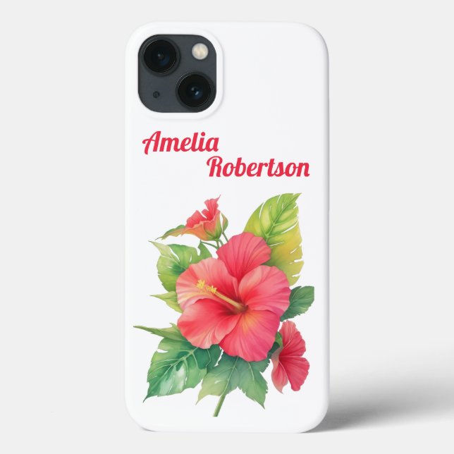 Pink Hibiscus Flower Personalised Phone Case (Back)