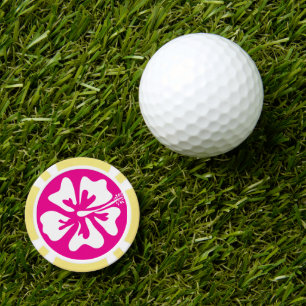 Pink Hibiscus flower poker chip golf ball markers