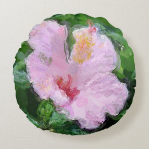 Pink Hibiscus Flower Round Cushion