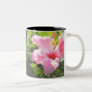 Pink Hibiscus Flower Two-Tone Coffee Mug