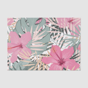 Pink Hibiscus Flowers and Large Tropical Leaves  Tissue Paper
