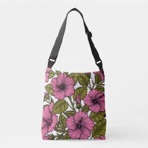 Pink hibiscus flowers crossbody bag