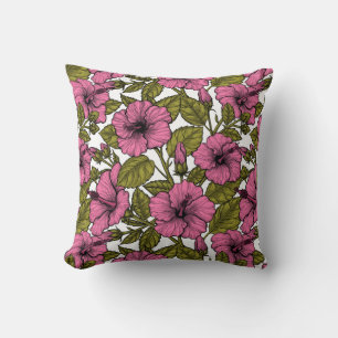 Pink hibiscus flowers cushion