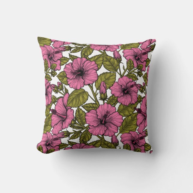 Pink hibiscus flowers cushion (Front)