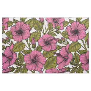 Pink hibiscus flowers fabric