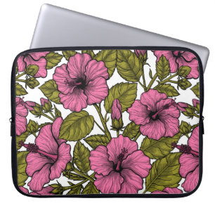 Pink hibiscus flowers laptop sleeve
