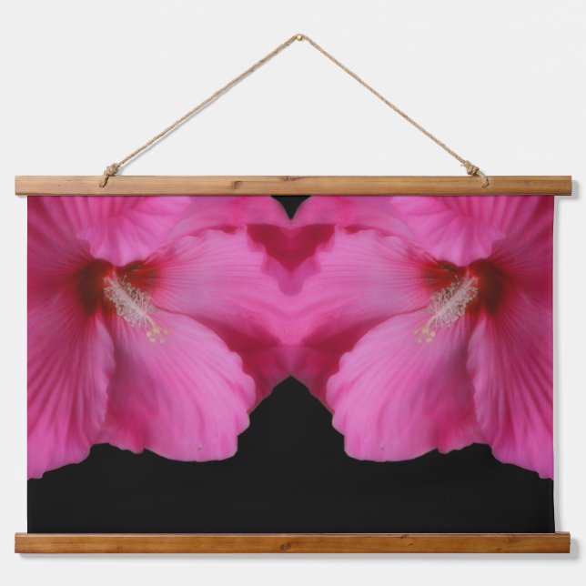 Pink Hibiscus Flowers Mirrored Abstract  Hanging Tapestry (Front)