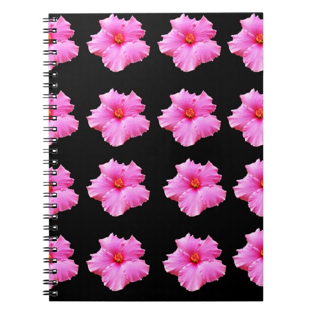 Pink Hibiscus Flowers On Black,_ Notebook (Front)