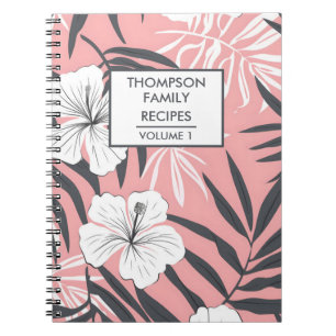 Pink hibiscus flowers Personalised Recipe Notebook