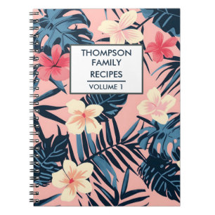 Pink hibiscus flowers Personalised Recipe Notebook