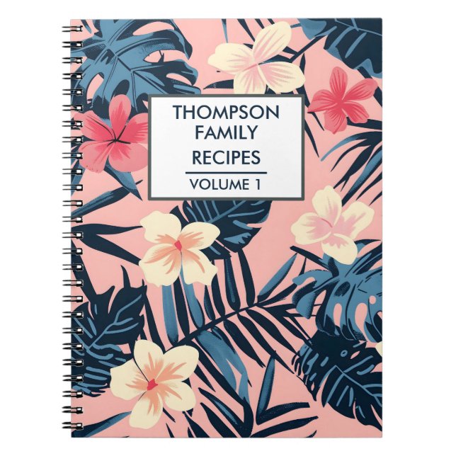 Pink hibiscus flowers Personalised Recipe Notebook (Front)