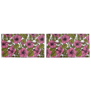 Pink hibiscus flowers pillowcase