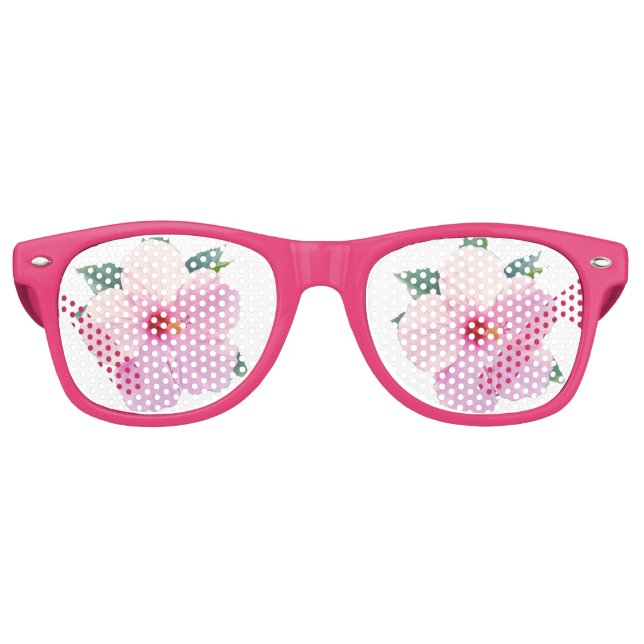 Pink Hibiscus Flowers Retro Sunglasses (Front)