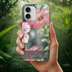 Pink Hibiscus Flowers Stained Glass
