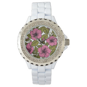 Pink hibiscus flowers watch