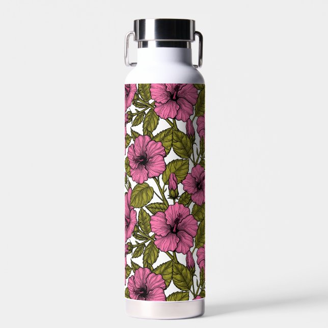Pink hibiscus flowers water bottle (Front)