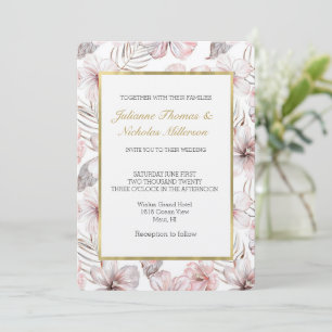 Pink Hibiscus Flowers Wedding Invitation