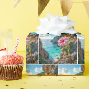 Pink Hibiscus Growing in a Rocky Cliff Wrapping Paper