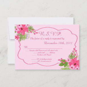 Pink Hibiscus Hawaiian 3.5x5 R.S.V.P. Reply Card
