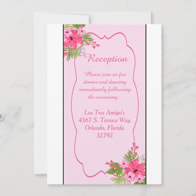 Pink Hibiscus Hawaiian 3.5x7 Reception Card (Front)