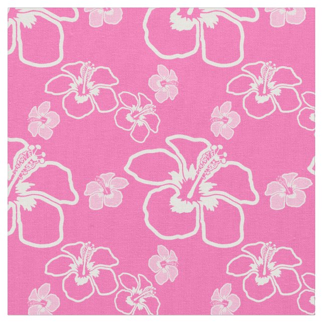 Pink Hibiscus Hawaiian Fabric (Close Up)