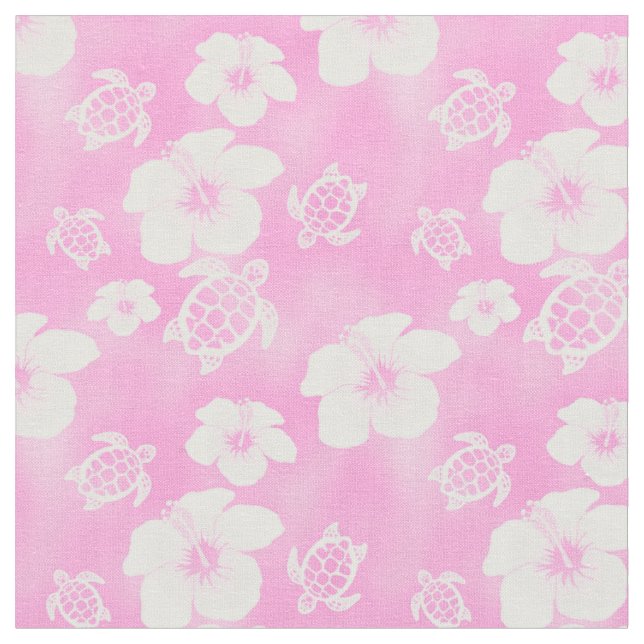 Pink Hibiscus Honu Hawaiian Fabric (Close Up)