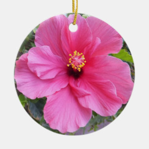 Pink Hibiscus ornament, customise Ceramic Tree Decoration