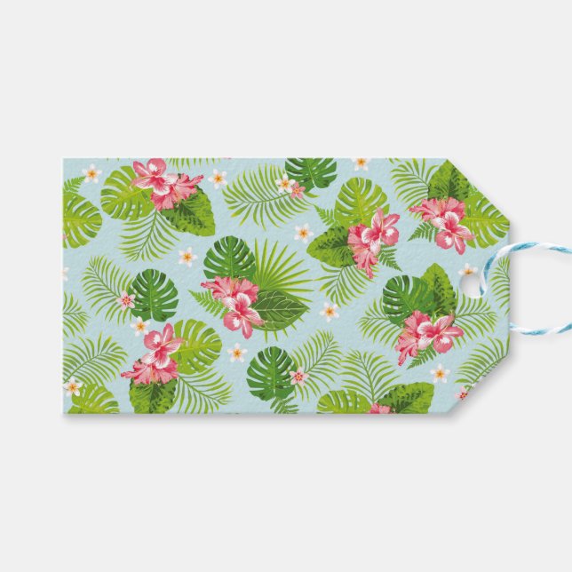 Pink Hibiscus Palm Gift Tag (Front (Horizontal))
