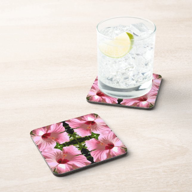 Pink Hibiscus Pattern Coaster (Right Side)