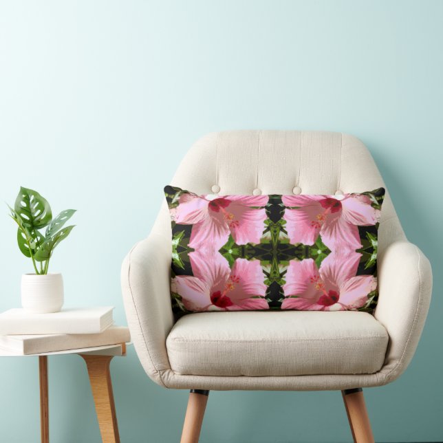 Pink Hibiscus Pattern Lumbar Cushion (Chair)