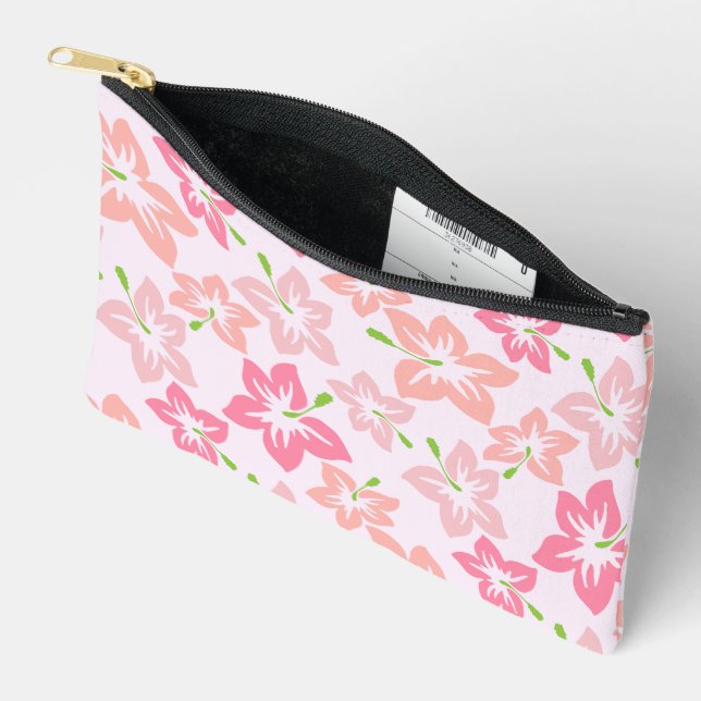 Pink Hibiscus, Pink Flowers, Pattern Of Flowers Accessory Pouch (Open)