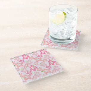 Pink Hibiscus, Pink Flowers, Pattern Of Flowers Glass Coaster