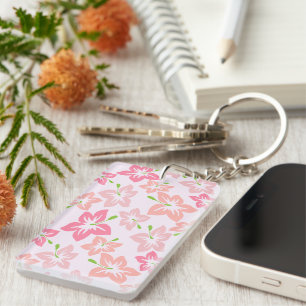 Pink Hibiscus, Pink Flowers, Pattern Of Flowers Key Ring