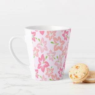 Pink Hibiscus, Pink Flowers, Pattern Of Flowers Latte Mug