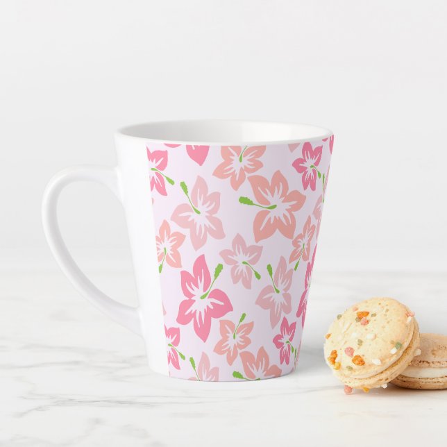 Pink Hibiscus, Pink Flowers, Pattern Of Flowers Latte Mug (In Situ)